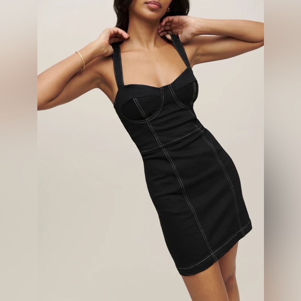 Reformation Nikki Bustier Denim Mini Dress Black